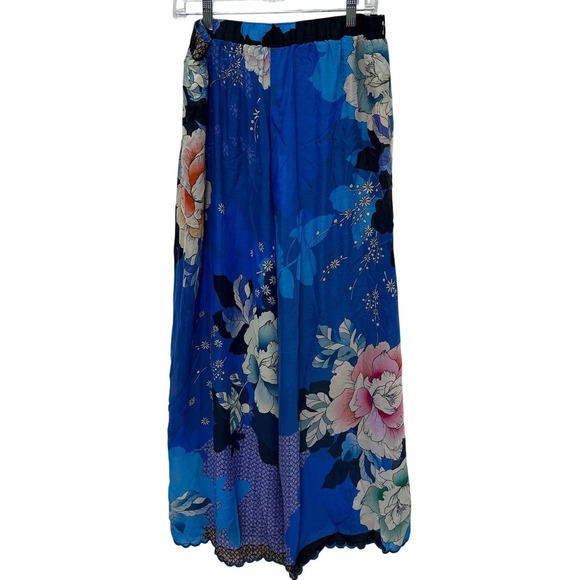 Johnny Was Boho Cropped Top & Tura Wrapped Pant Set Blue Floral NWT Size L - Picture 5 of 16